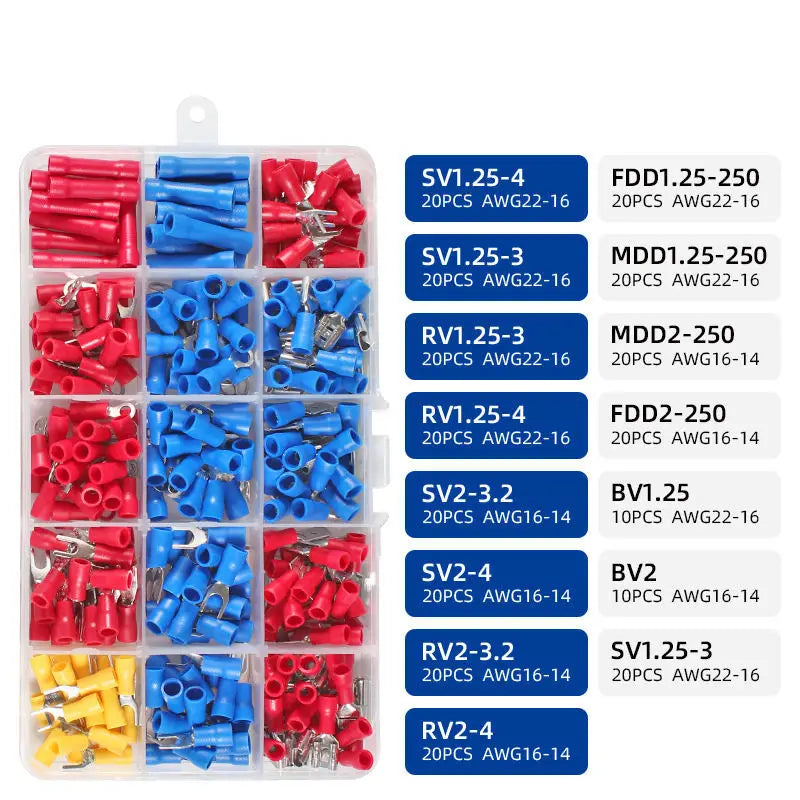 Conjunto de ferramentas de crimpagem de fios, Conectores elétricos de fios isolados Crimp-Butt, anel, pá, terminais Kit de sortimento de terminais de cabo