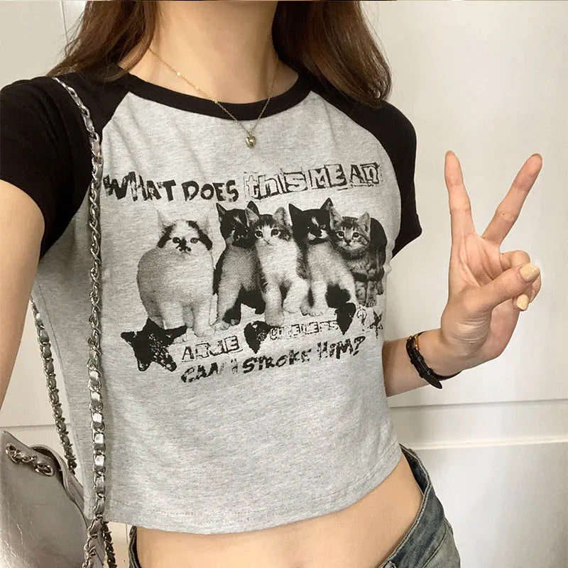 Women T-Shirt Y2k Print Slim Graphic Summer Korean Fashion Harajuku Streetwear Short Sleeve Aesthetic Clothes